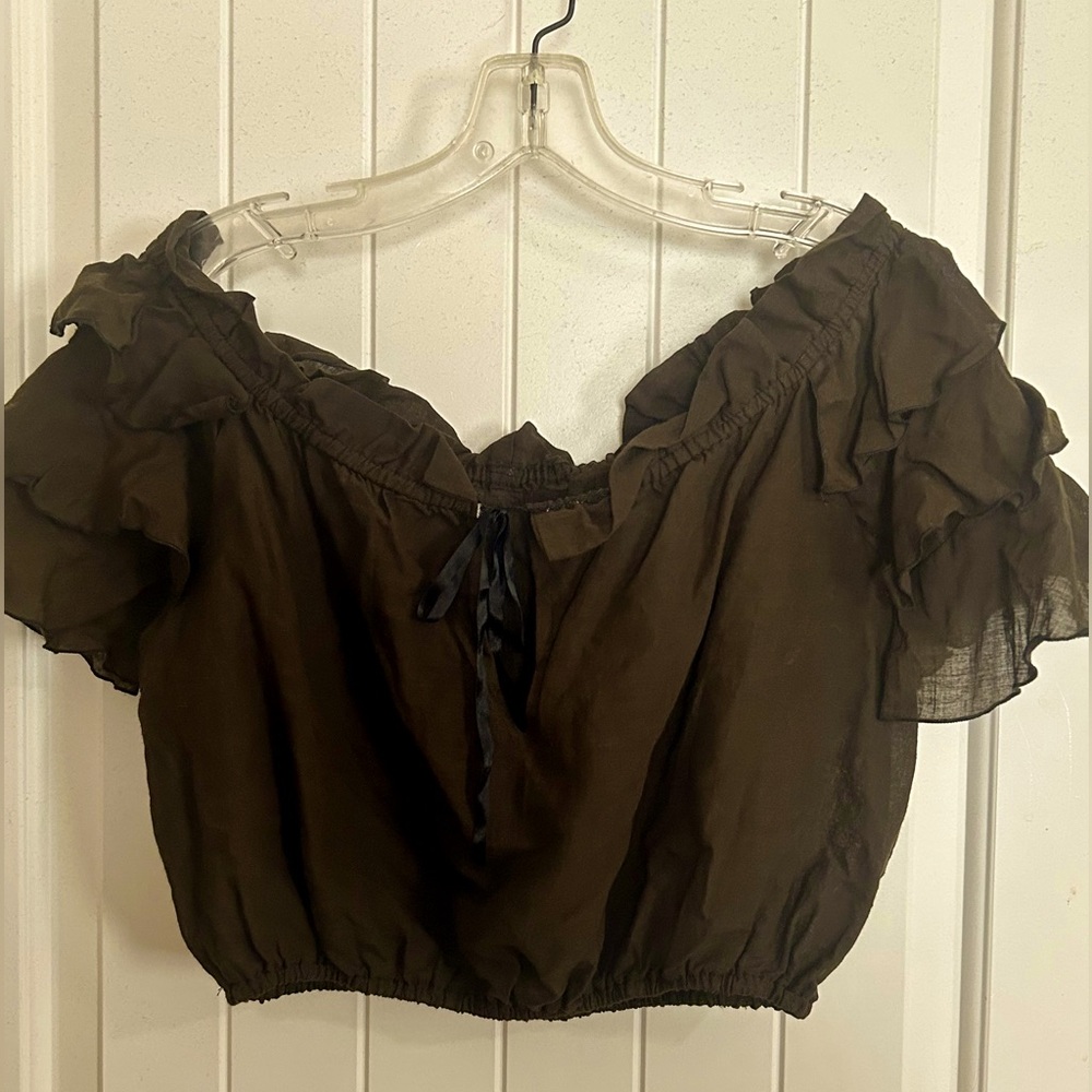 Cute! Frilly crop-top, tie front, never worn, thin sheer fabric, festival wear